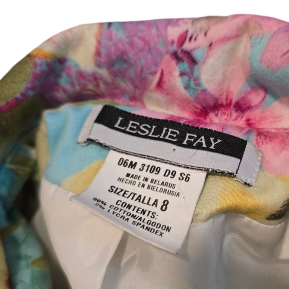 Leslie Fay Floral Cotton-Blend Blazer Size 8 Vibrant Print Button-Up Jacket - Picture 4 of 7